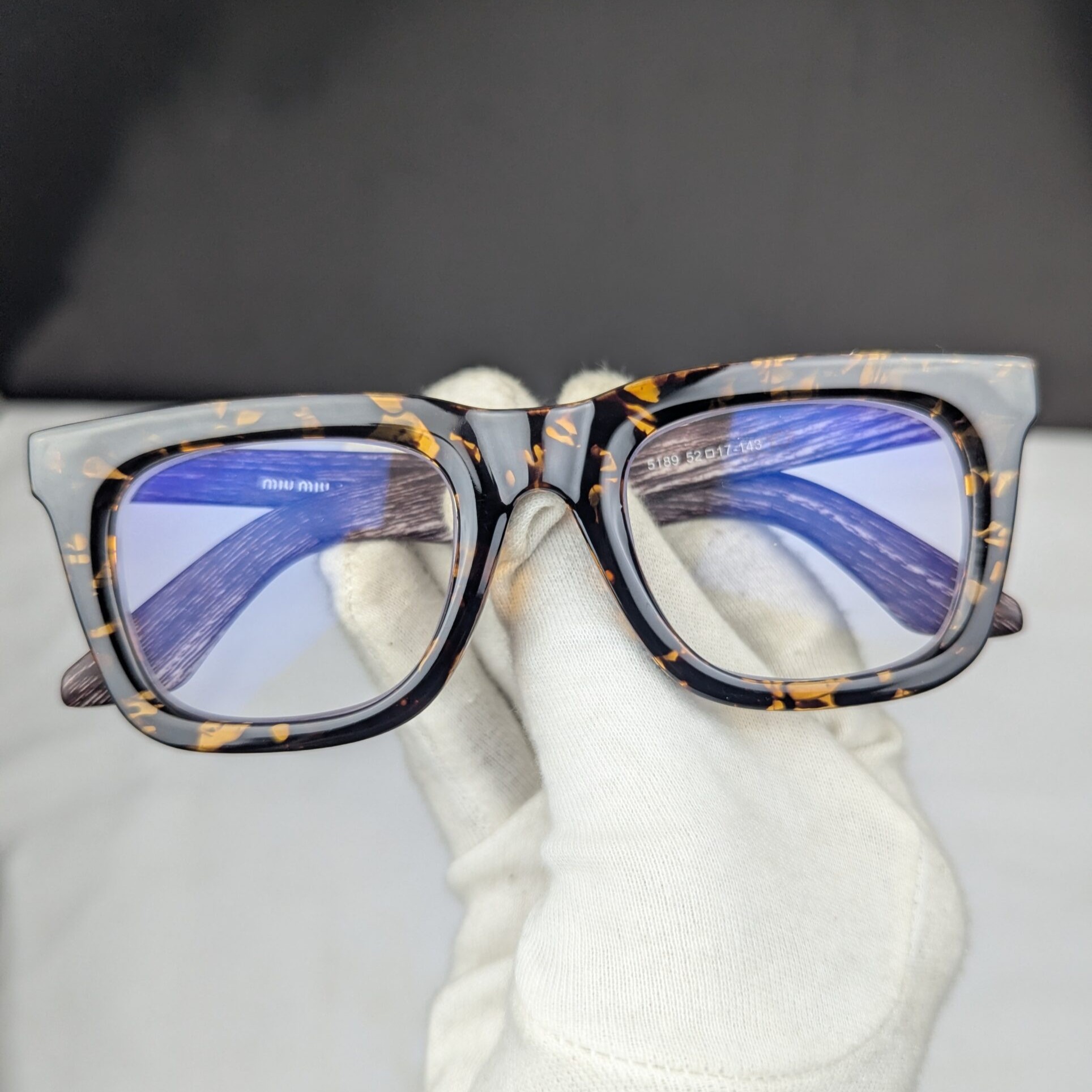 Miu 5189 Model Bold Eyeglass Frame – Premium Blue Cut Glass - Tiger Print - Image 3