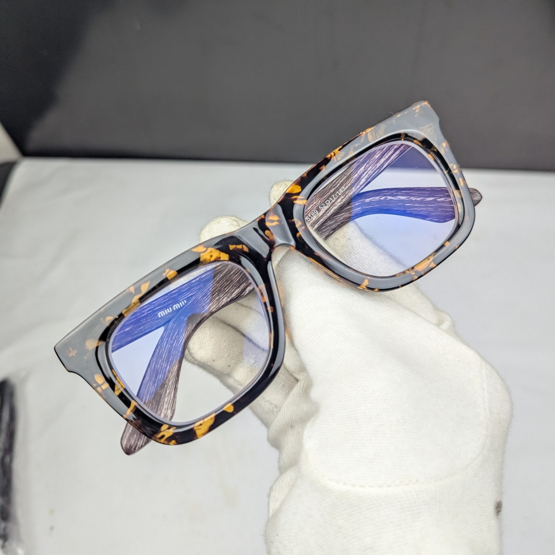 Miu 5189 Model Bold Eyeglass Frame – Premium Blue Cut Glass - Tiger Print - Image 4