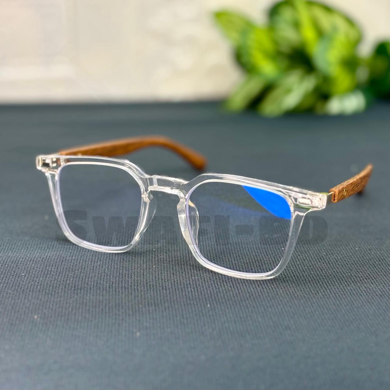 Most Demanding Woden Texture Eyewear Glasses-Transparent White