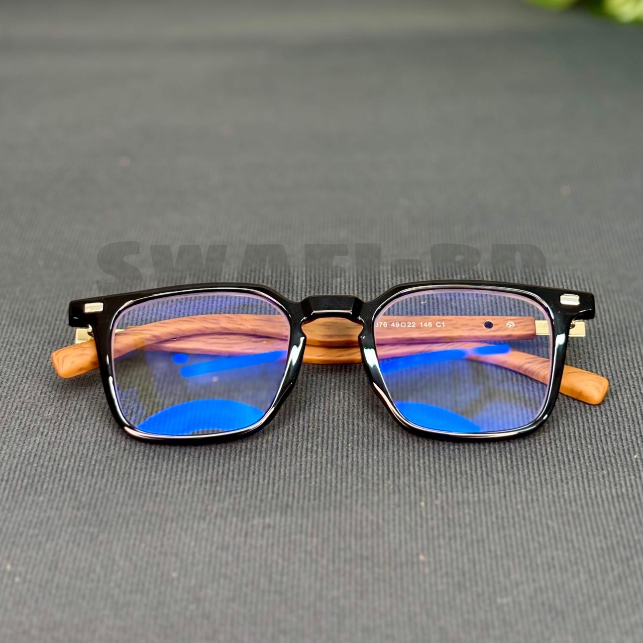 Most Demanding Woden Texture Eyewear Glasses-Glossy Black Woden - Image 2